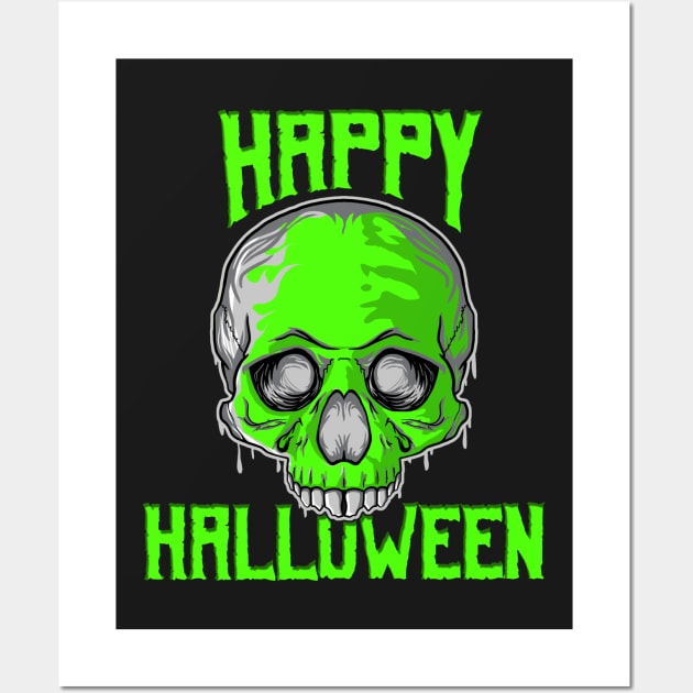 Death Skeleton Skull Happy Halloween design Wall Art by theodoros20